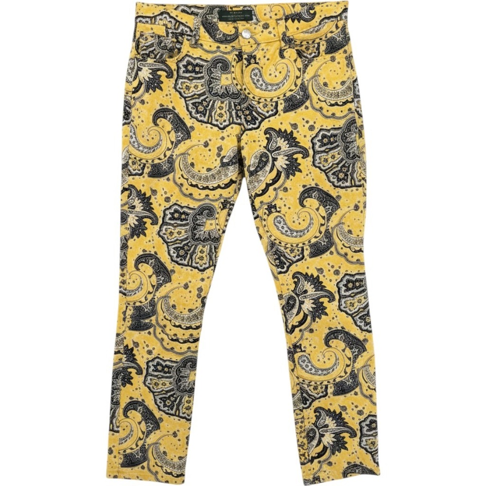 Lauren Ralph Lauren Paisley Print Yellow Slim Leg Pants Womens 8 Bohemian Cotton